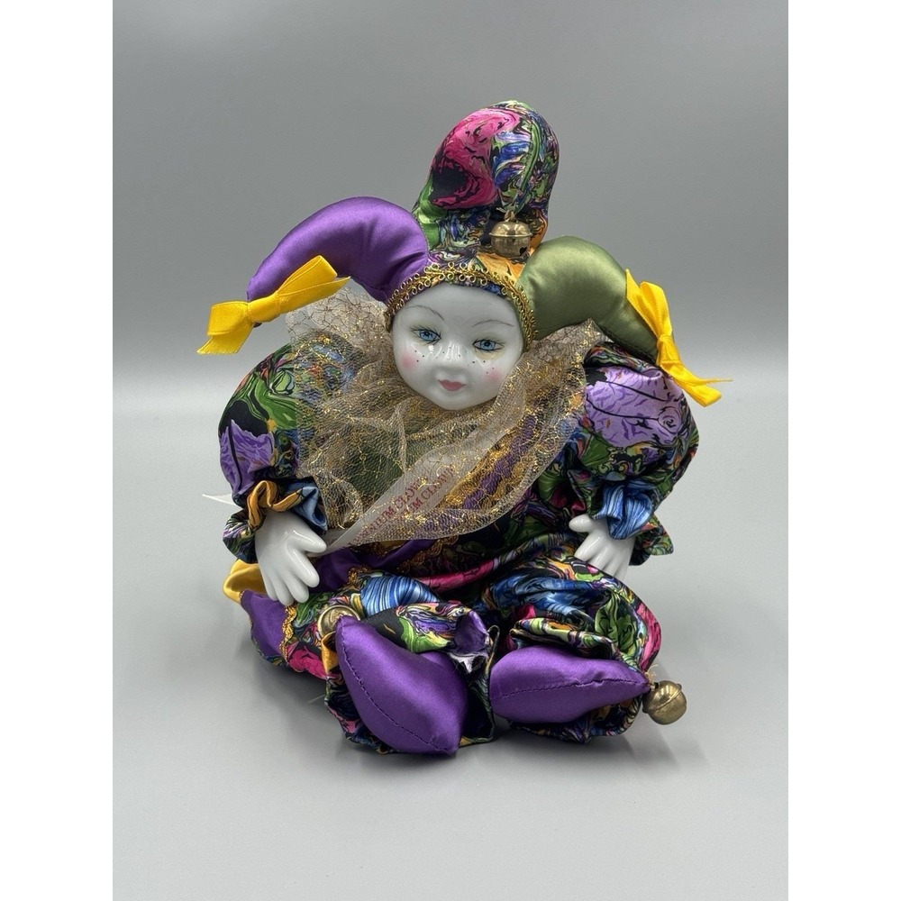 Vtg New Orleans Millennium Clown Jester Doll Freckles Porcelain Face Hands 14"